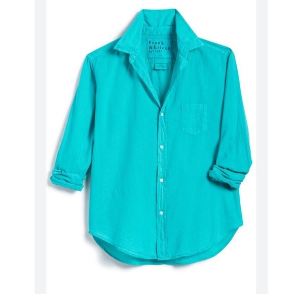 Frank & Eileen Button Down Blouse ‘Eileen’ In Turquoise